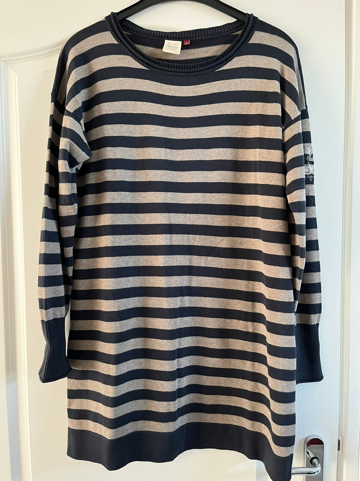 Blauw / bruin gestreepte jurk maat 42, Kleding | Dames, Ophalen of Verzenden, Zo goed als nieuw, Maat 42/44 (L), Blauw