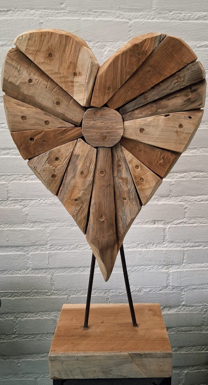 Teak houten hart op standaard 60 cm