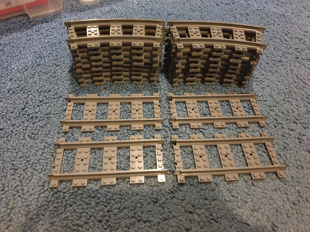 Partij B24=Lego RC trein rails, 16x Bocht + 4x Recht, Lego, Lego, Gebruikt, Lego