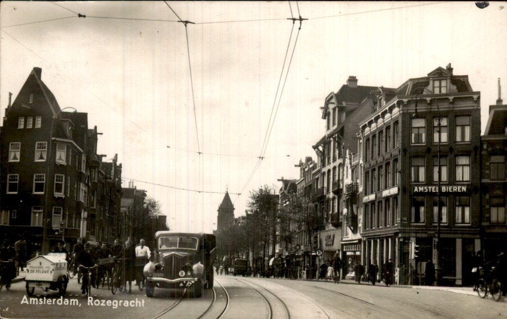 Amsterdam - Rozengracht - Tram en straatbeeld, Verzamelen, Ophalen of Verzenden, 1940 tot 1960, Gelopen, Noord-Holland
