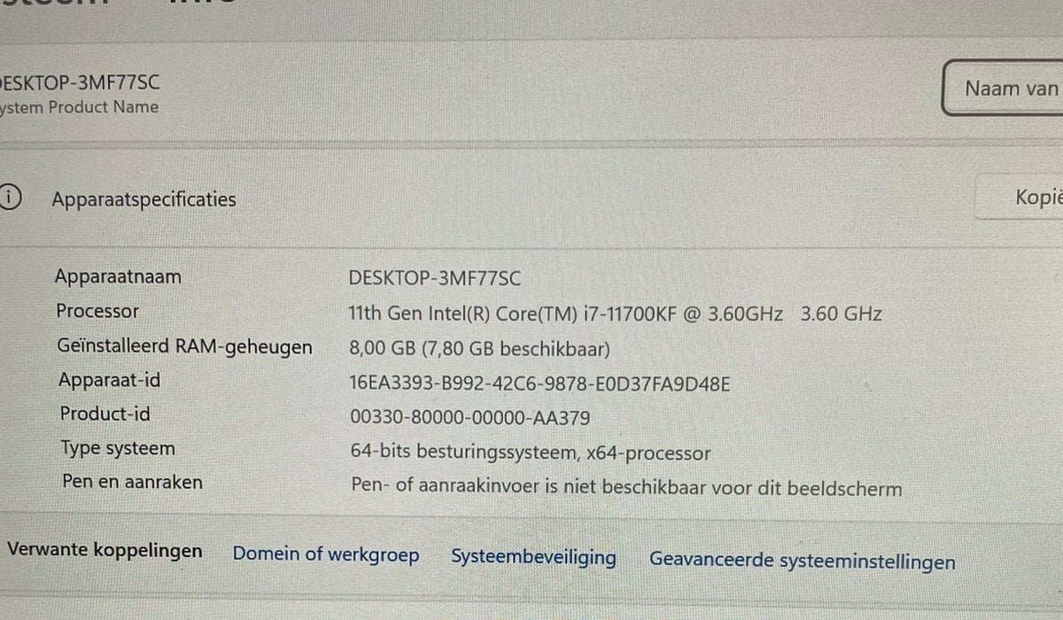 Intel i7-11700KF processor, Ophalen, Zo goed als nieuw, 6-core, 4 Ghz of meer