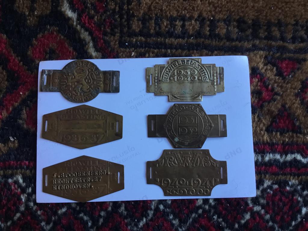 Collectie Oude Rijwielbelasting Plaatjes (Jaren '30-'40), Verzamelen, Overige Verzamelen, Ophalen of Verzenden, Gebruikt