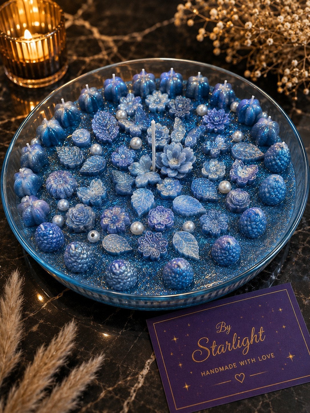 Decoratieve Kaarsenschaal 'By Starlight' - Blauw/Paars, Meerkleurig, Overige merken, Ophalen of Verzenden, Kaars