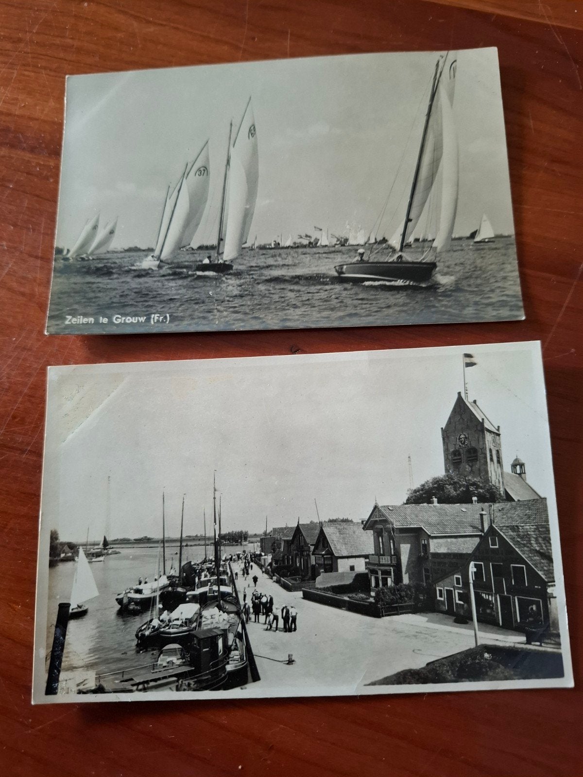 2 Ongelopen kaarten Grouw Friesland - Haven en Zeilen, Ophalen of Verzenden, 1960 tot 1980, Ongelopen, Friesland