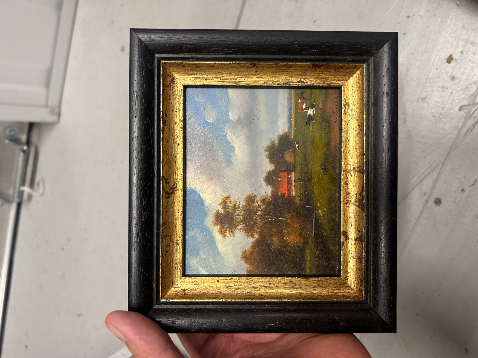 Miniatuur Schilderij: Hollands Landschap in Lijst, Antiek en Kunst, Kunst | Schilderijen | Klassiek, Paneel, Ophalen of Verzenden