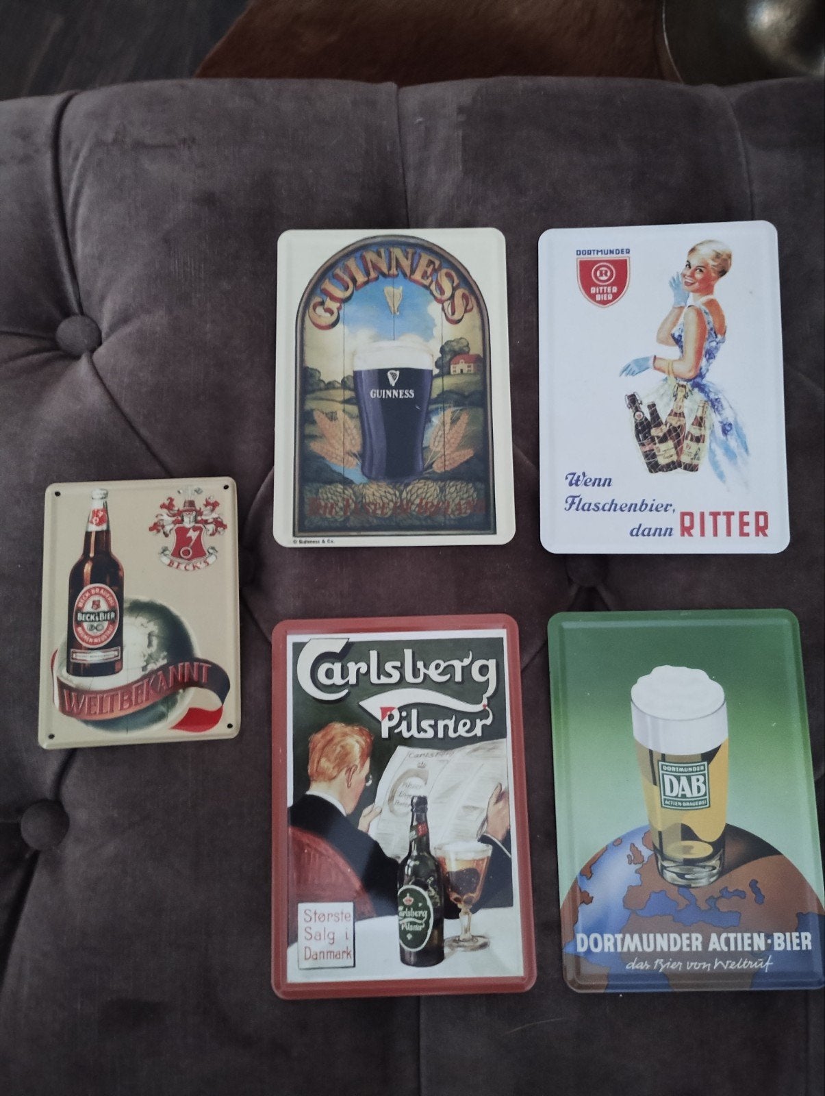 Set van 5 vintage metalen reclameborden bier, Ophalen of Verzenden, Gebruikt, Reclamebord
