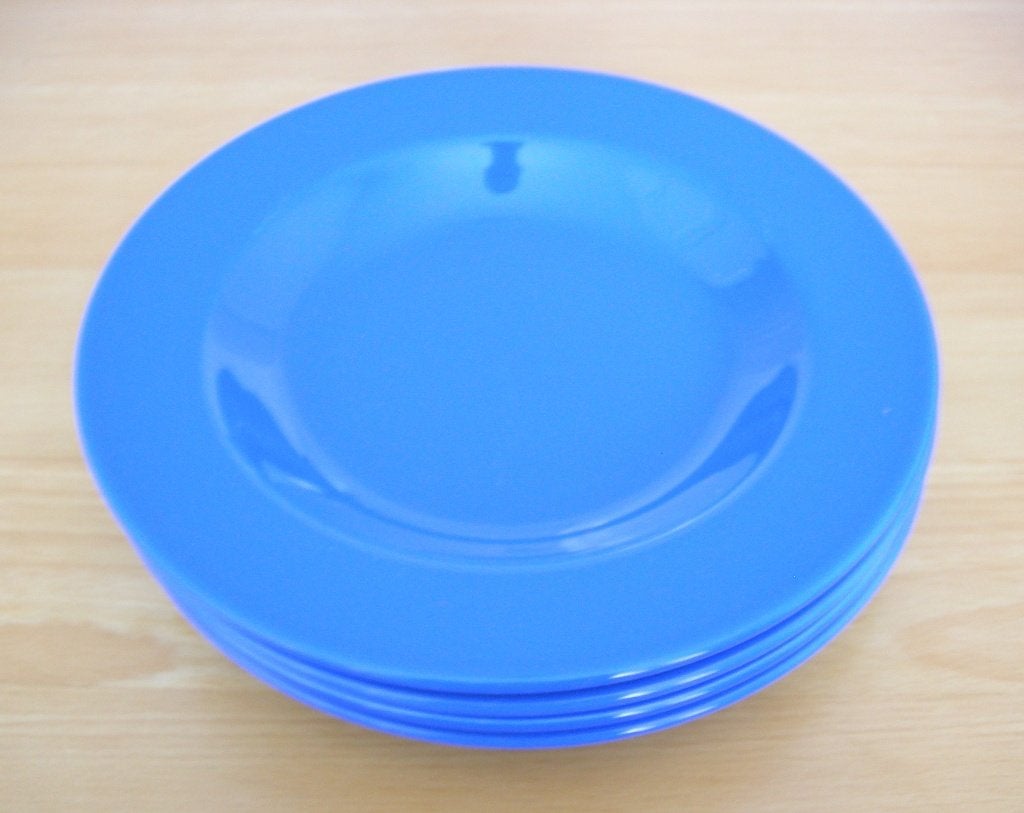 Diep bord / Diepe borden blauw (4x). Afmeting Ø 24,5x3,5 cm., Huis en Inrichting, Keuken | Servies, Ophalen of Verzenden, Zo goed als nieuw