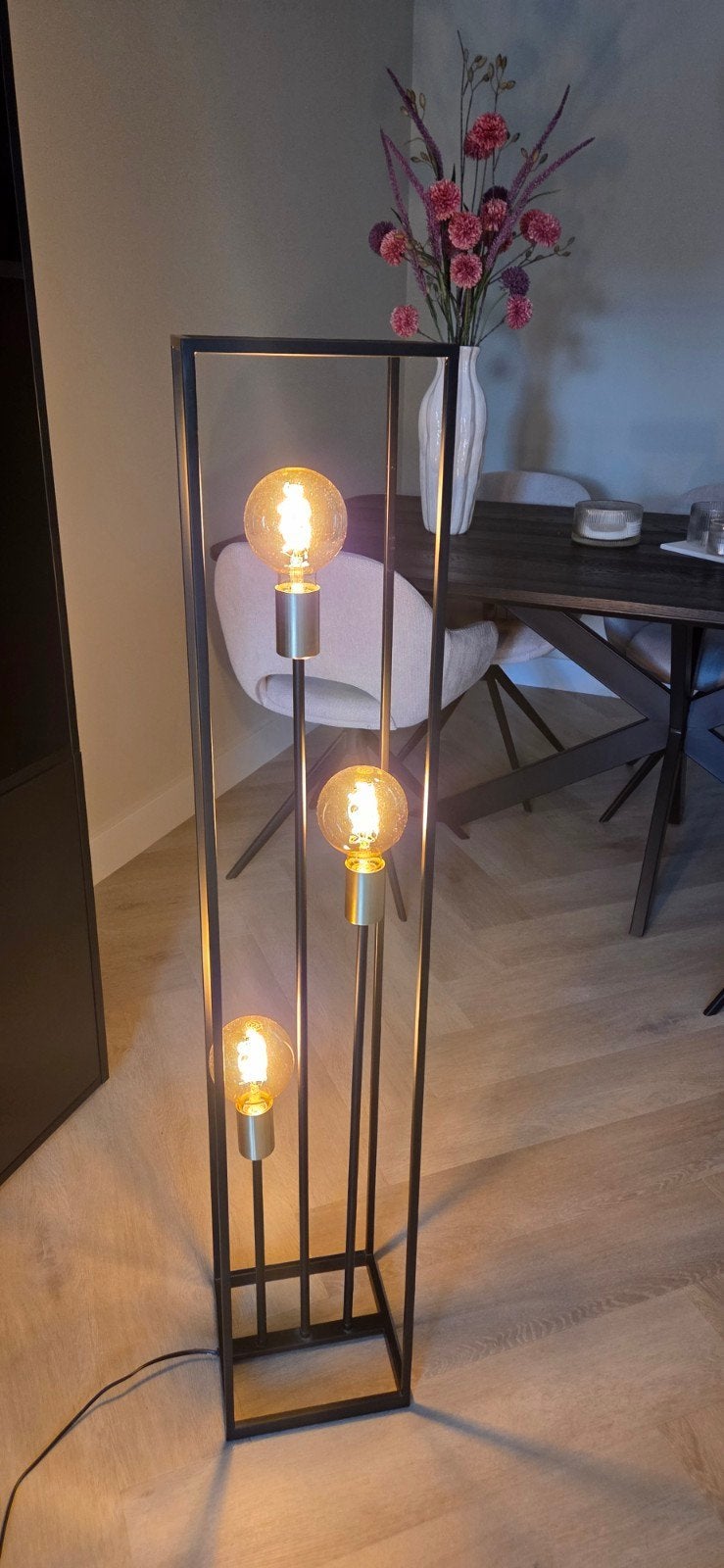 Moderne vloerlamp met 3 Edison LED lampen, Huis en Inrichting, Ophalen, Modern, Industrieel, 100 tot 150 cm, E27 (groot)