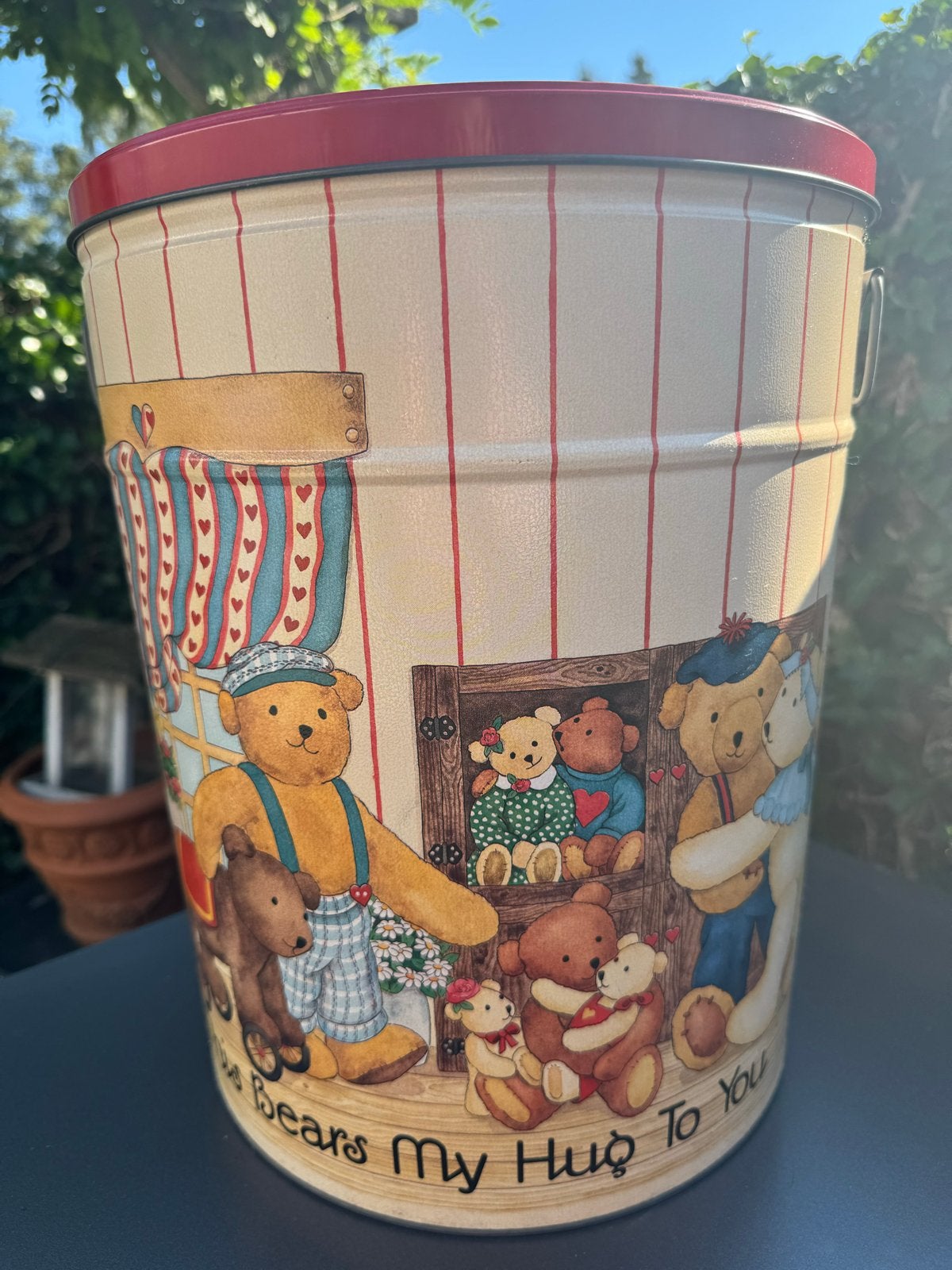 Grote vintage blikken bus met teddyberen, 38 cm hoog, Verzamelen, Beren en Cherished Teddies, Ophalen of Verzenden, Gebruikt, Overige typen