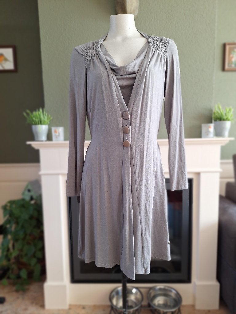 Xandres grijze waterval top en vest cardigan combi L 42 44, Verzenden, Maat 42/44 (L), Zo goed als nieuw, Grijs