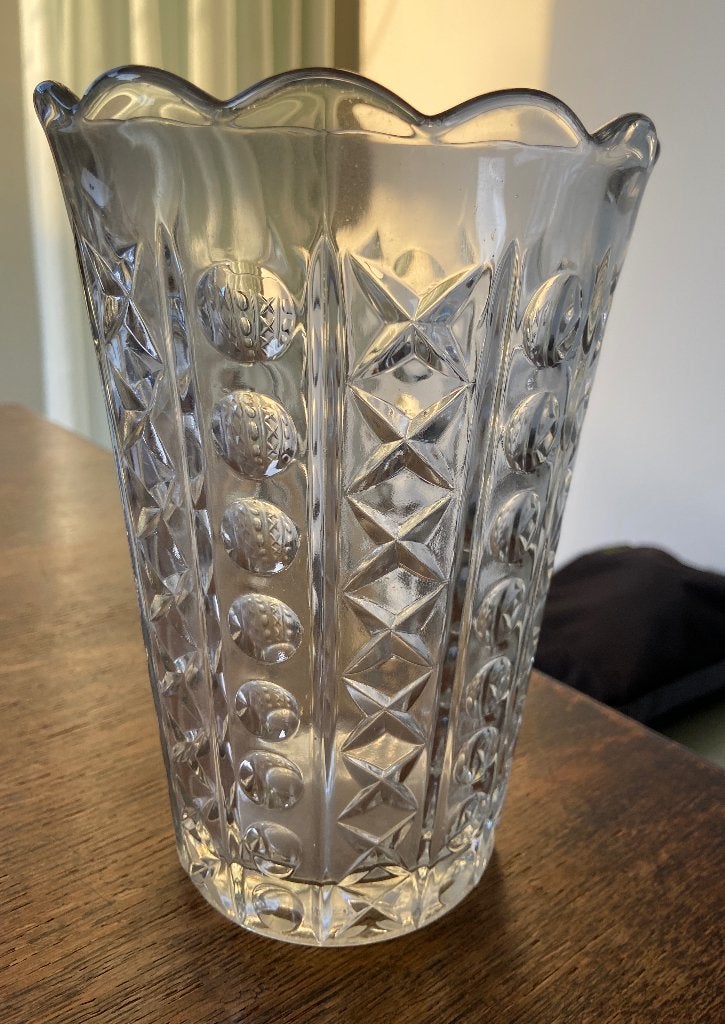 2 glazen vazen en een glazen bakje/schaaltje, Ophalen of Verzenden, Zo goed als nieuw, Glas