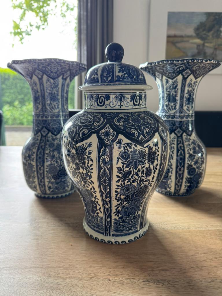 Prachtig Delfts Blauw Vazen en Pot Set - Handbeschilderd, Ophalen of Verzenden