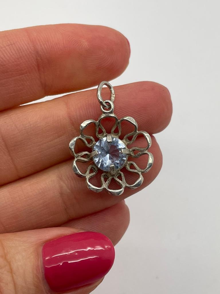 D985 Prachtige zilveren hanger bloemmotief, Sieraden, Tassen en Uiterlijk, Antieke sieraden, Ophalen of Verzenden, Zilver, Hanger