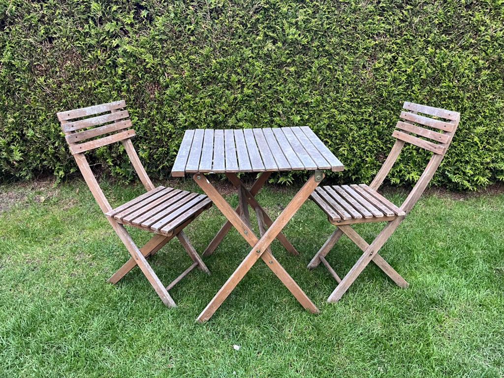 Houten bistro setje, Tuin en Terras, Gebruikt, Tuinset, Hout, Ophalen