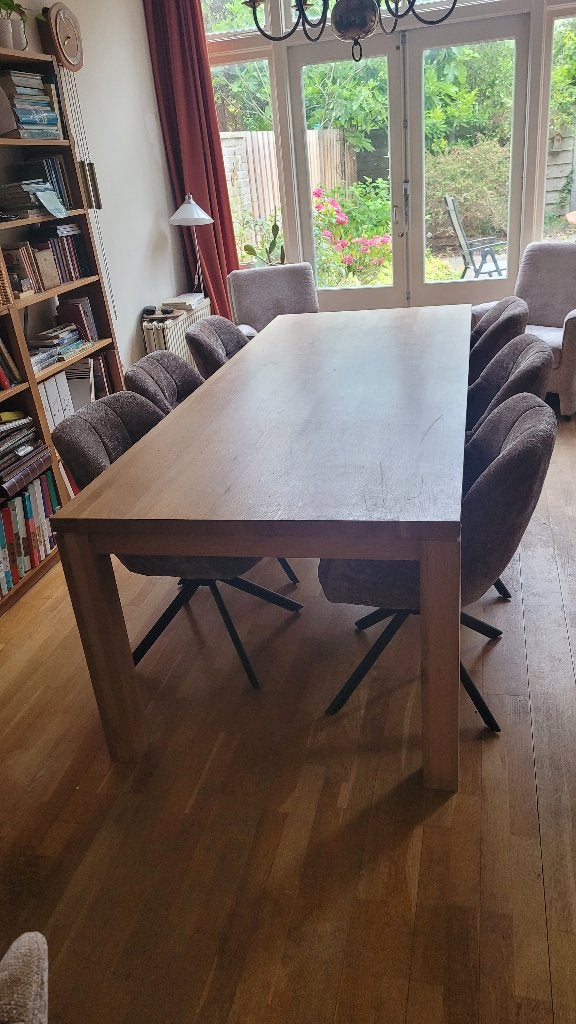 Grote massief eiken eettafel, Huis en Inrichting, Tafels | Eettafels, Gebruikt, 50 tot 100 cm, 200 cm of meer, Vijf personen of meer