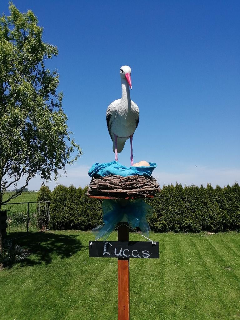 Ooievaar op nest, Ophalen, Zo goed als nieuw, Geboortebord