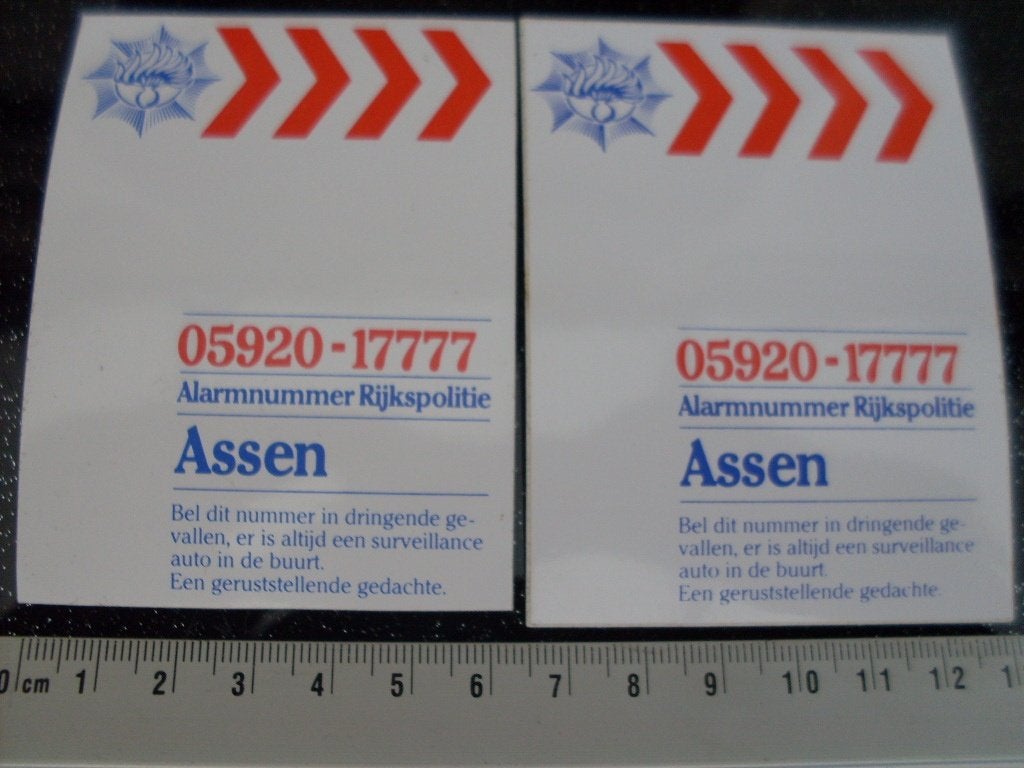 2x sticker alarm nummer rijkspolitie assen logo, Verzenden, Zo goed als nieuw, Bedrijf of Vereniging
