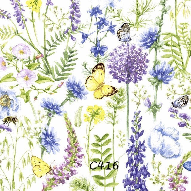 Servetten decoupage/bullet journal – bloemen + vlinders C416, Verzenden, Nieuw