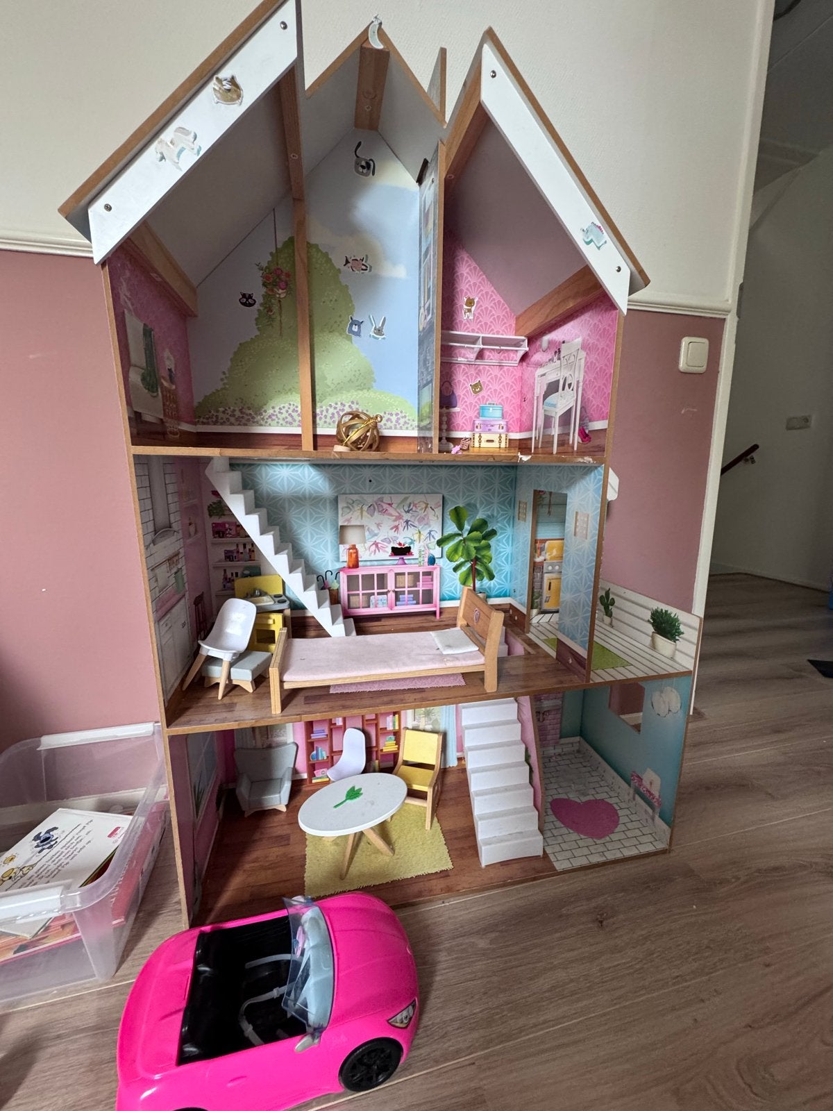 Groot Barbie Droomhuis met Roze Auto, Ophalen, Zo goed als nieuw, Barbie