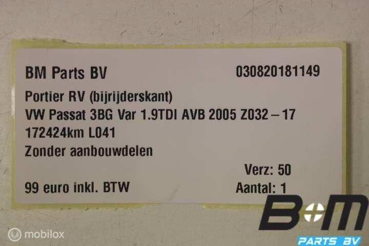 Portier rechts voor VW Passat 3BG Variant L041 3B4831052BE, Gebruikt