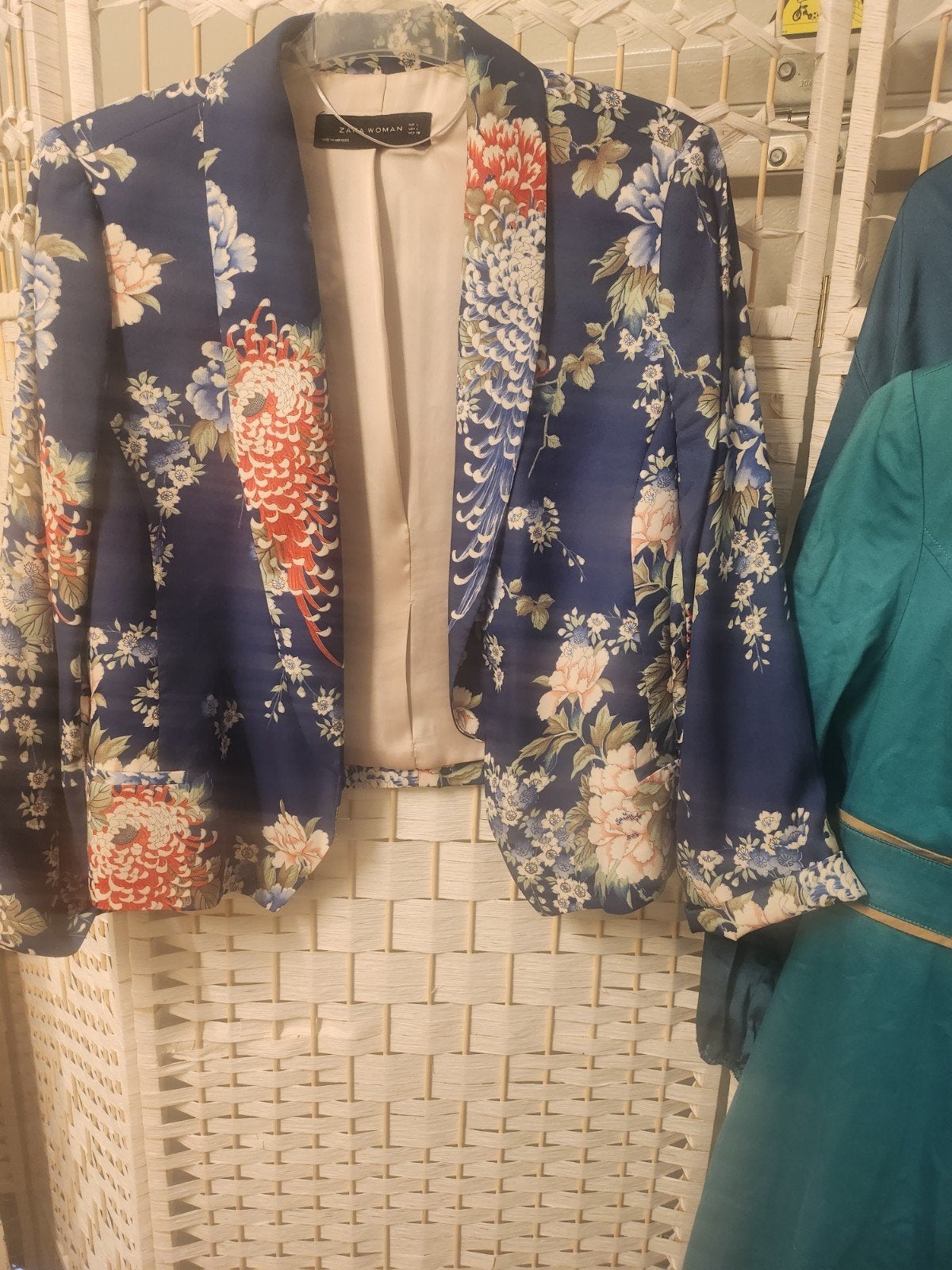 Feestkleding Zara Woman Jasje met bloemenprint, Blauw, Ophalen of Verzenden, Jasje, Gedragen