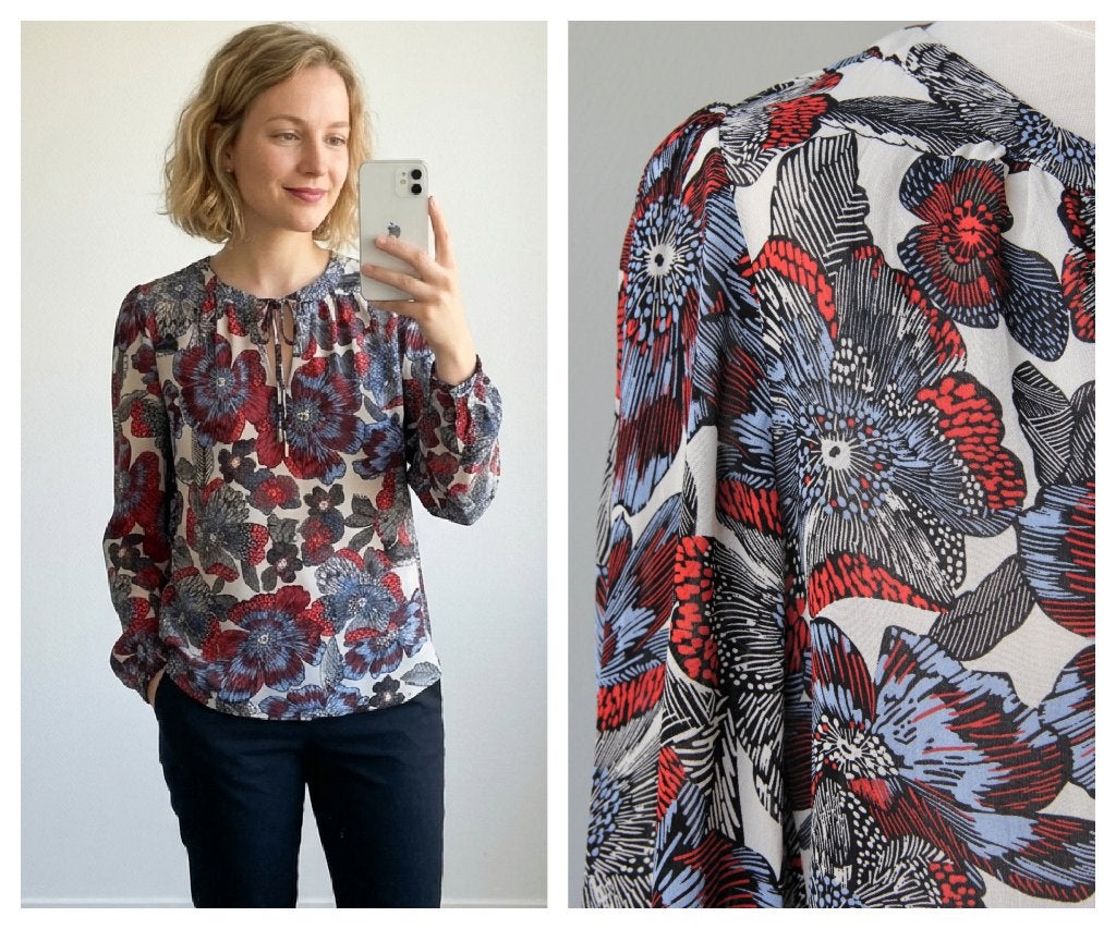 &Co Woman - mooie bloemen blouse - wit rood blauw - maat S, Kleding | Dames, Blouses en Tunieken, &Co Woman, Zo goed als nieuw