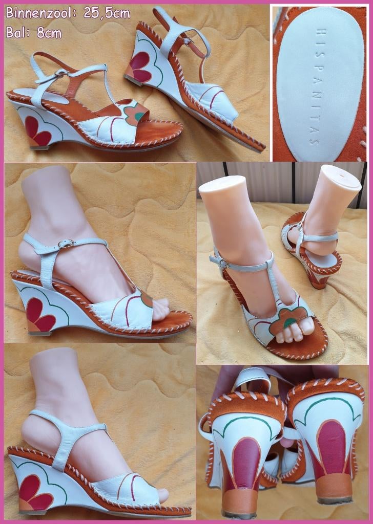 HISPANITAS wit-oranje leren sandalen maat 39 zgan, Overige kleuren, Zo goed als nieuw, HISPANITAS, Sandalen of Muiltjes