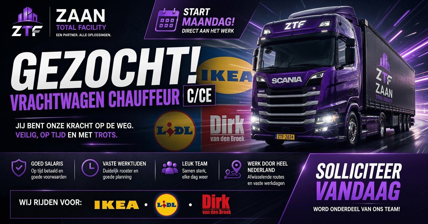 Vrachtwagen Chauffeur gezocht, Vacatures, 33 - 40 uur, Overige niveaus, Vanaf 10 jaar, Overige vormen
