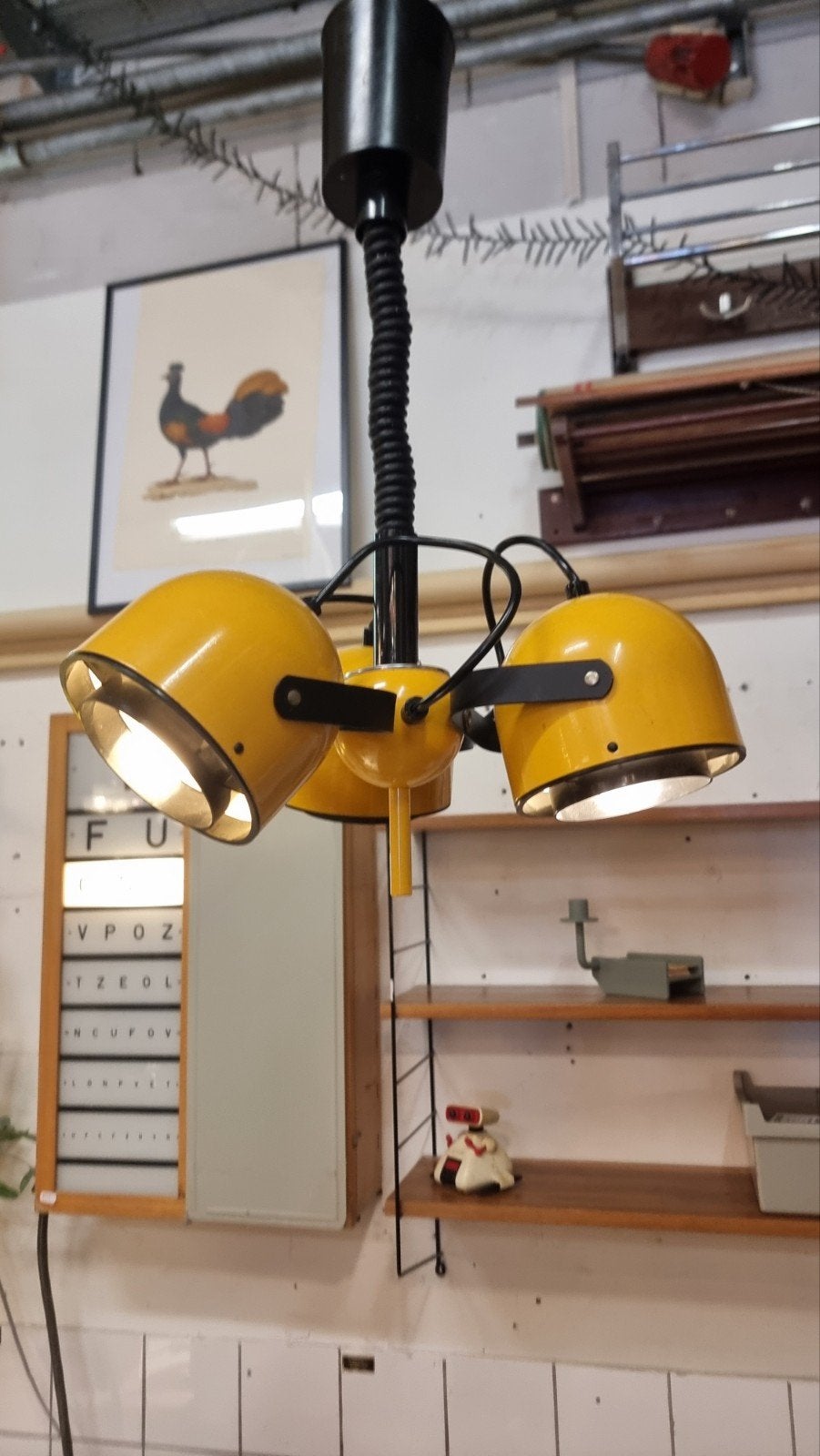 Vintage hanglamp jaren 70 space age 3 spots, Gebruikt, ,, Ophalen of Verzenden, ,