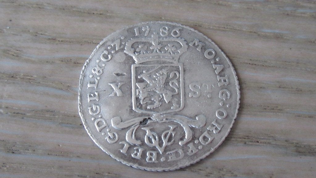 Voc zilveren 10 stuivers 1786 Gelderland / bodemvondst, Vóór koninkrijk, Zilver, Losse munt, Overige waardes
