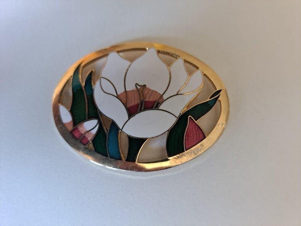 emaille broche - cloisonne - vintage bloem, Sieraden, Tassen en Uiterlijk, Overige materialen, 4 tot 7 cm, Gebruikt, Ophalen of Verzenden