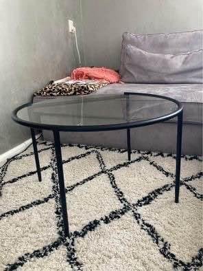 Ronde Salontafel - Glas & Metaal - Ø 74cm, H 45cm, Ophalen, 50 tot 100 cm, Rond, 50 tot 100 cm