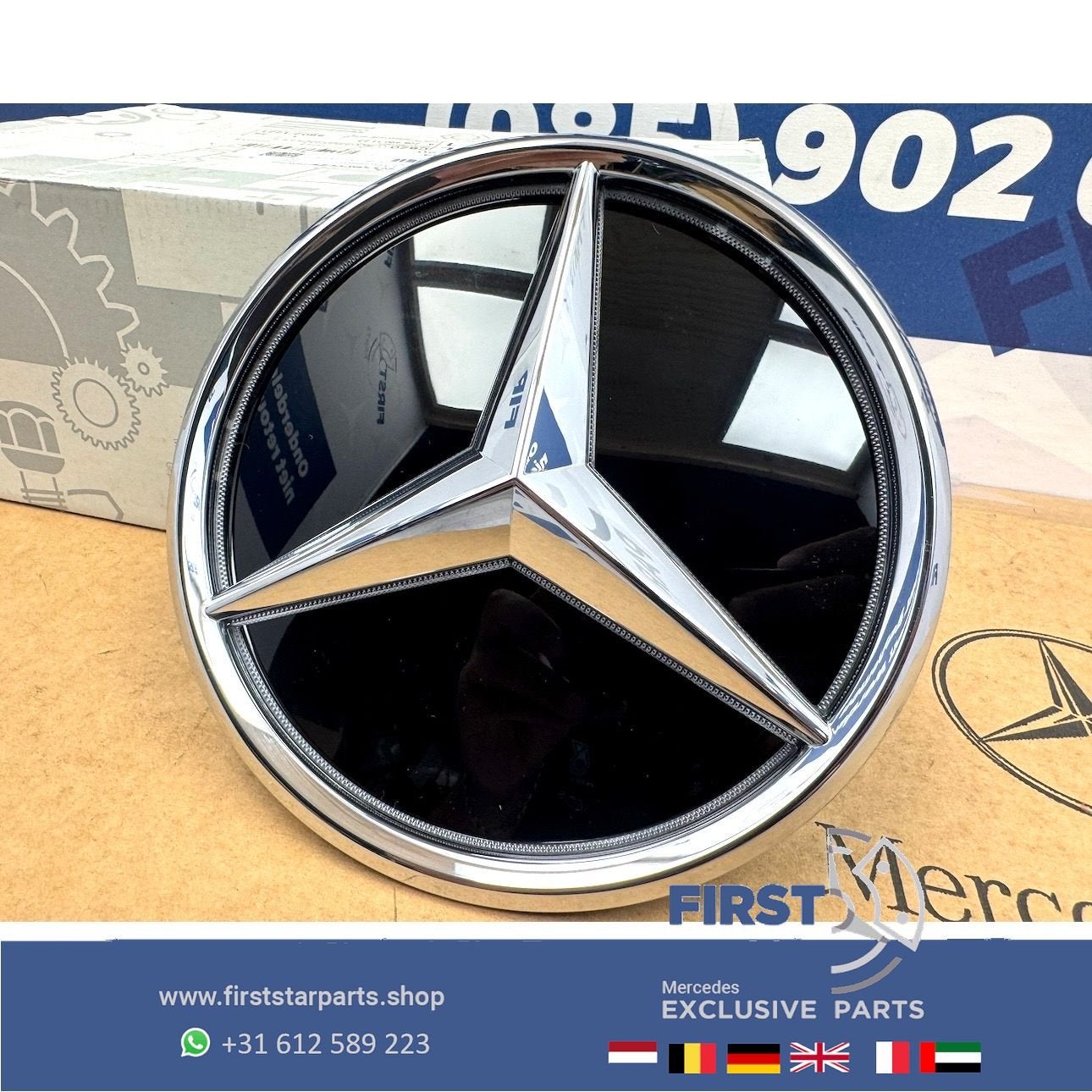A2438100000 Mercedes STER LOGO VERLICHT GLANS CHROOM W176 W1, Gebruikt, -, Ophalen of Verzenden, -