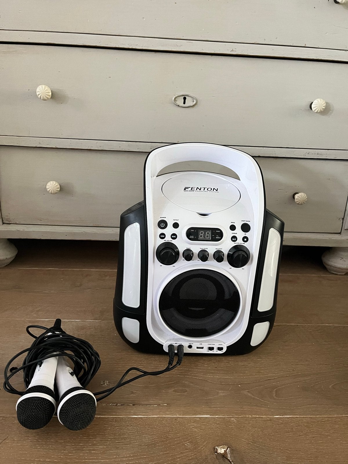Fenton Karaoke Set met 2 Microfoons en CD/USB, Ophalen, Zo goed als nieuw, Complete set