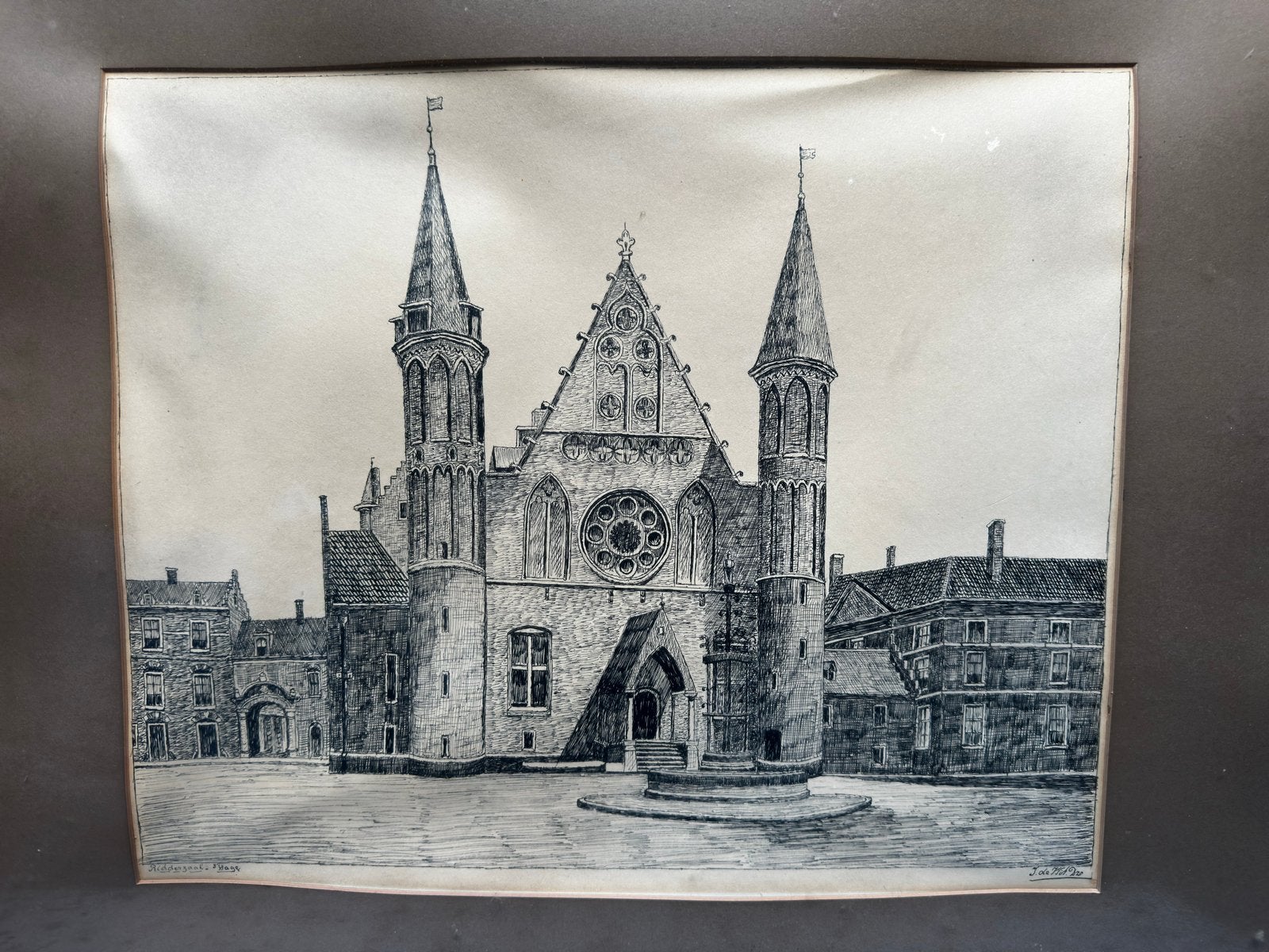 Pen/inkttekening Jacob de Wit - Ridderzaal, Den Haag, Ophalen of Verzenden, Tekening, Pentekening, Gesigneerd