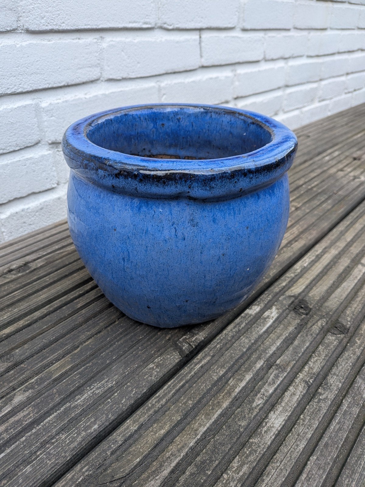 Blauwe bloempot van aardewerk moet per direct weg, Gebruikt, Rond, Minder dan 40 cm, Balkon