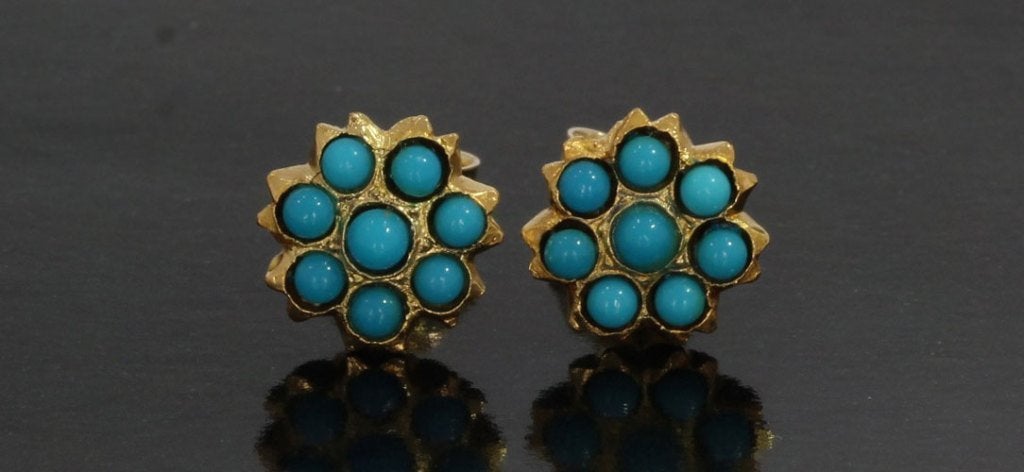 Turkoois parels 14k gouden fraai set oorbellen dame uniek, Voordeelsieraden, Ophalen of Verzenden, Zo goed als nieuw, Met edelsteen