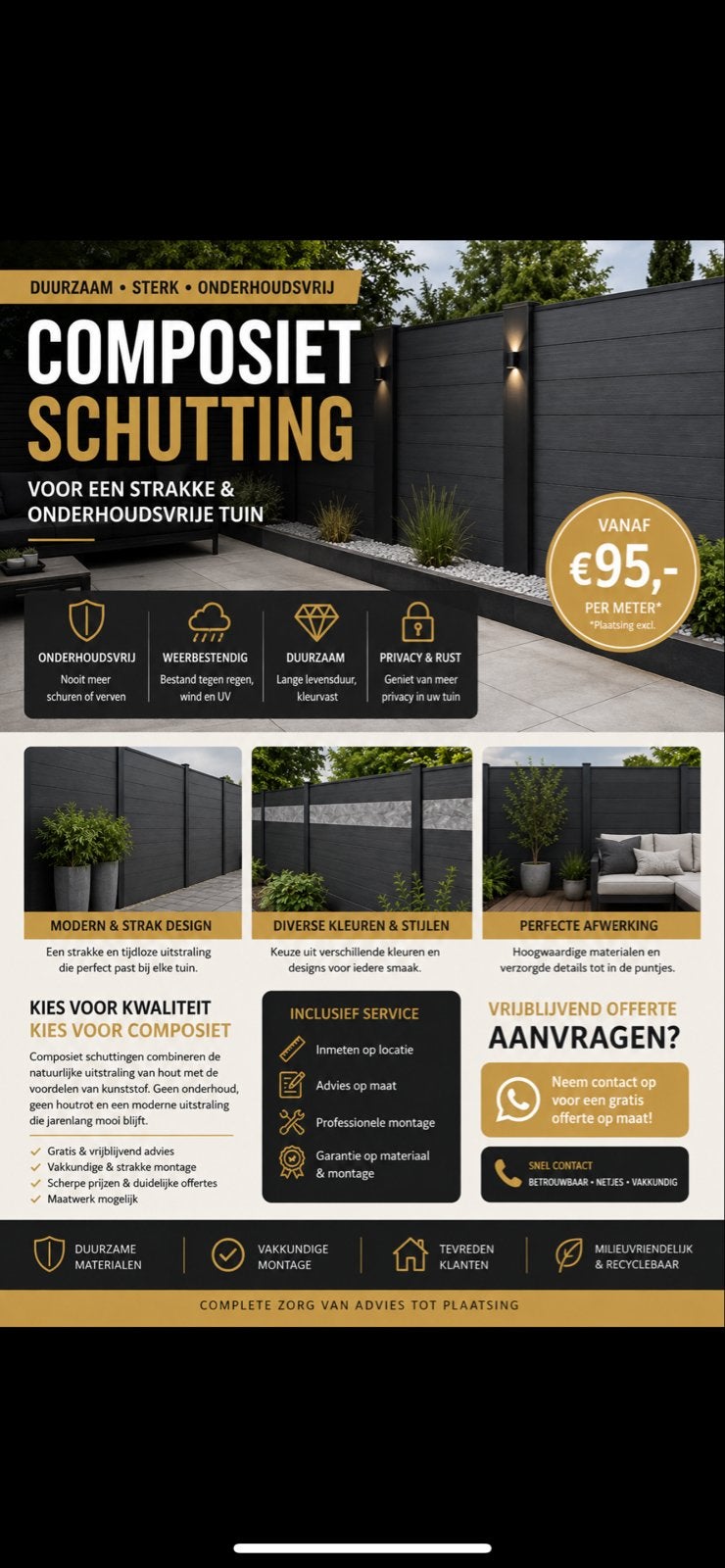 Composiet Schutting - September Korting 10%, Ophalen, Kunststof, 1 tot 2 meter, Minder dan 3 meter