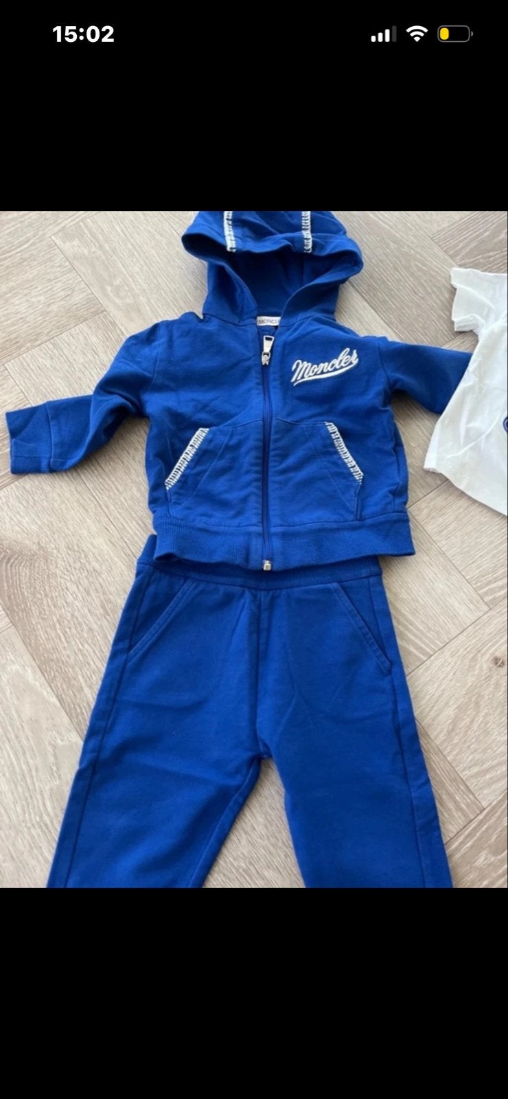 Moncler Baby Trainingspak en T-shirt - Blauw/Wit, Ophalen of Verzenden, Zo goed als nieuw, Jongetje of Meisje