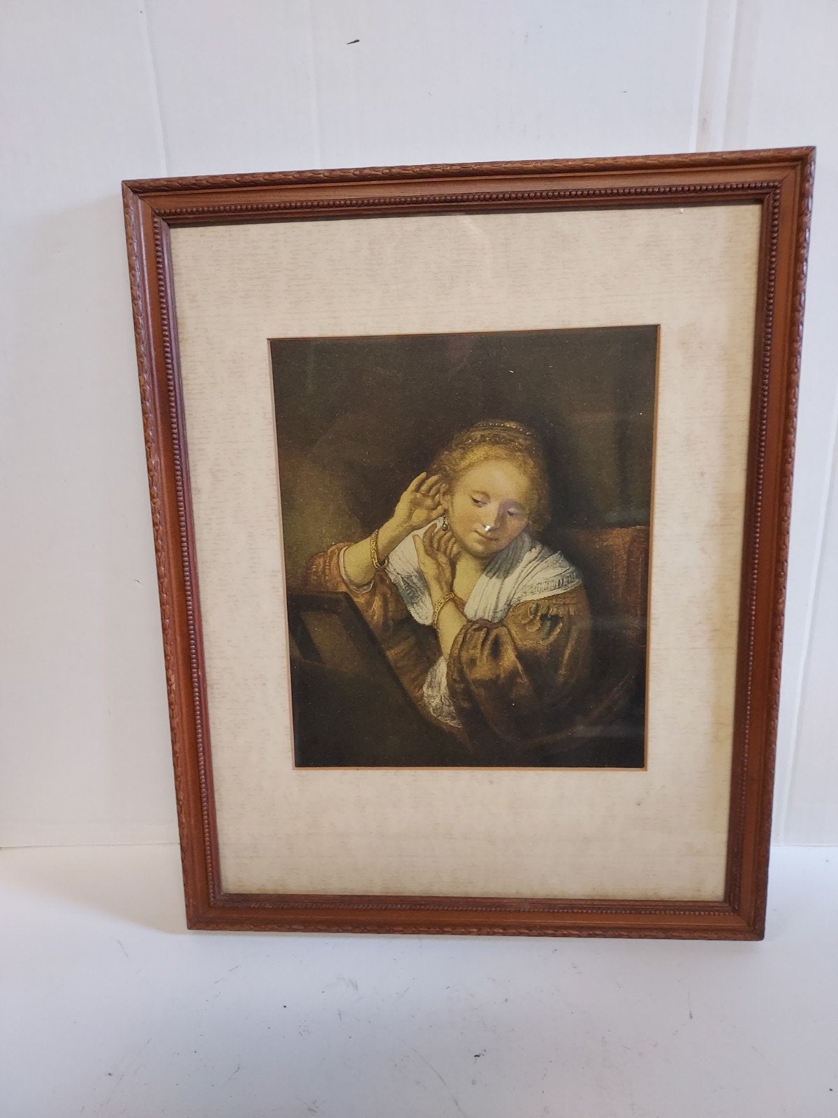 Oude plaat Vrouw die zich opmaakt, Antiek en Kunst, Ophalen