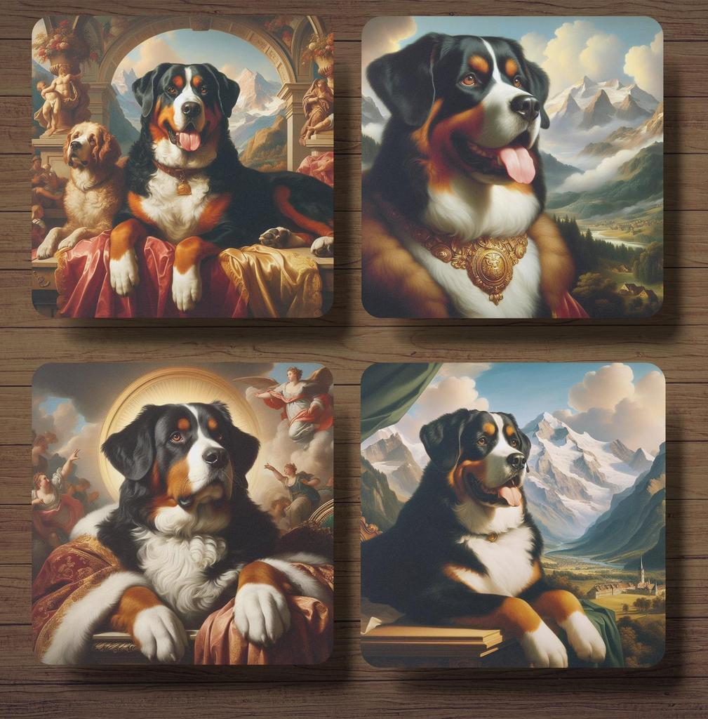 Grote Zwitserse Sennenhond Barok onderzetters met houder, Ophalen of Verzenden, Nieuw, Glas of Kopje