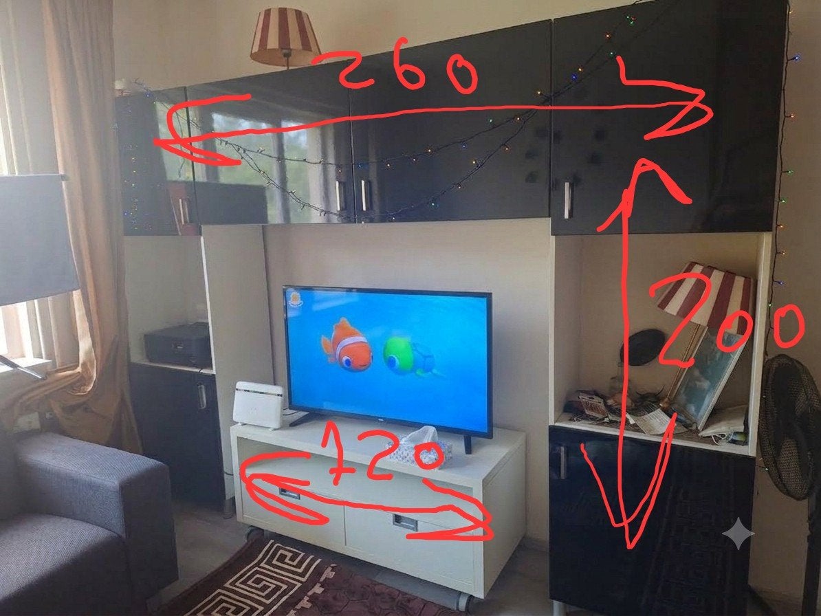 Mooie grote tv-meubel wandkast met veel opbergruimte (, Huis en Inrichting, Ophalen, Zo goed als nieuw, 200 cm of meer, Minder dan 100 cm