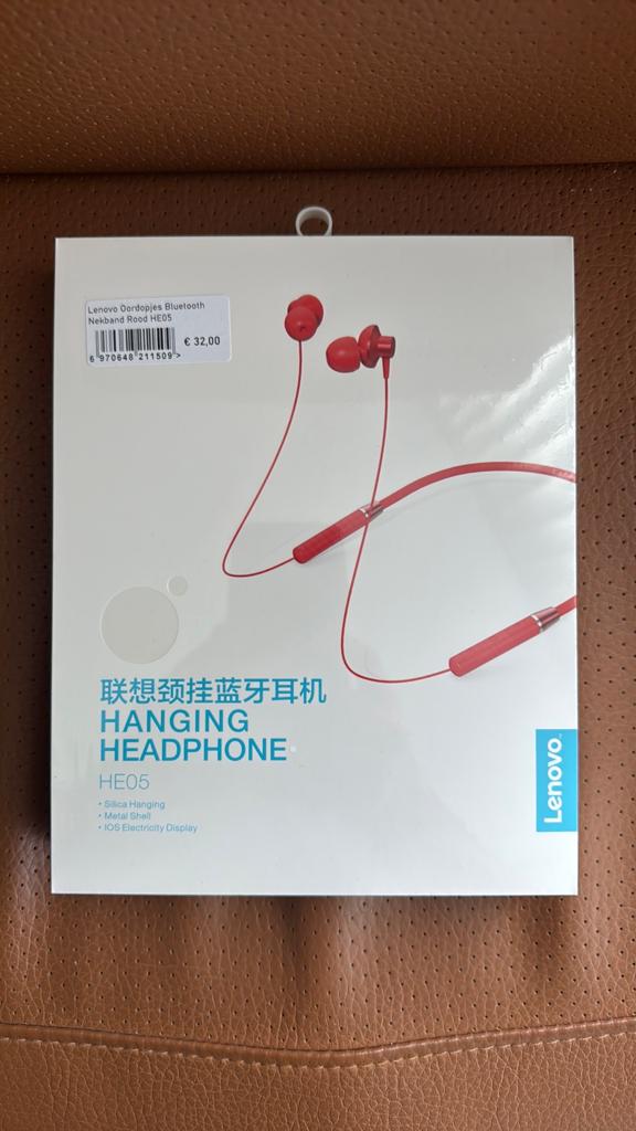 Lenovo HE05 Bluetooth Nekband Hoofdtelefoon Rood, Audio, Tv en Foto, Koptelefoons, Nieuw, Over oor (circumaural), Draadloos, Ophalen
