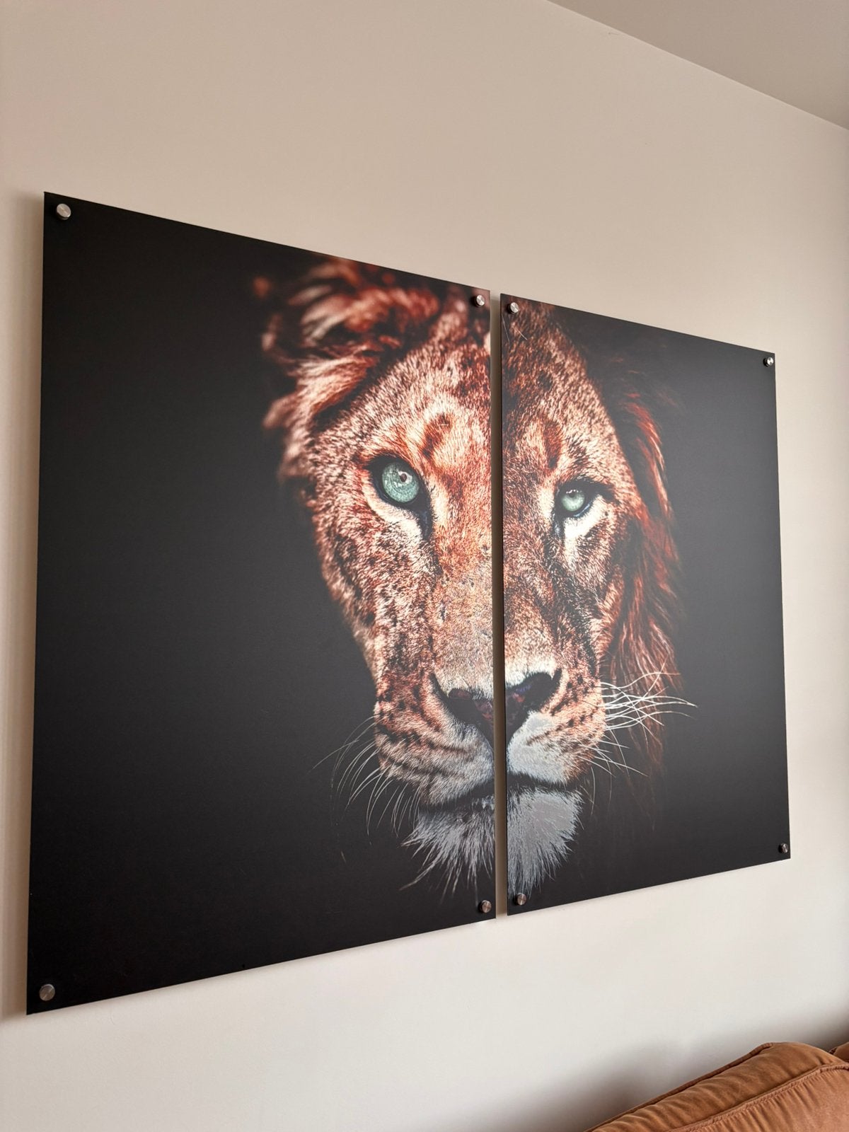 Set leeuw & tijger wanddecoratie 60x90cm, Huis en Inrichting, Woonaccessoires | Schilderijen, Tekeningen en Foto's, Ophalen, 75 – 100