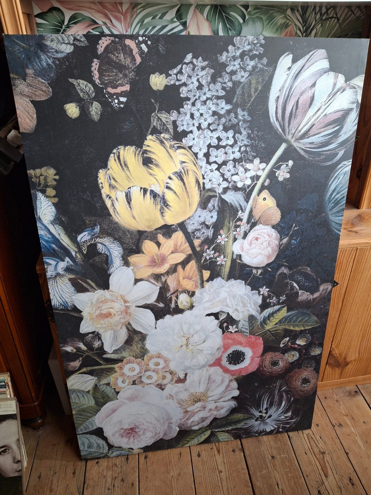 Groot bloemenschilderij op canvas 75x115 cm, Doek, Realistisch, Print, Ingelijst