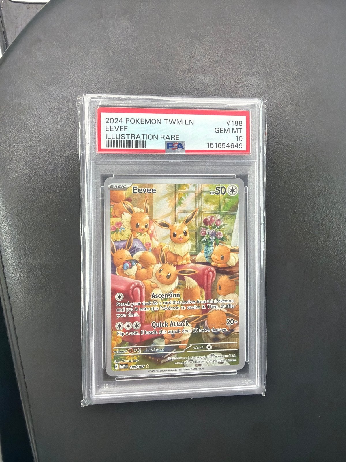 Eevee TWM PSA 10 - Zeldzame Pokémon Kaart, Ophalen of Verzenden, Zo goed als nieuw, Losse kaart