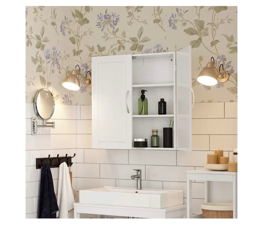 Witte badkamerkast met 2 deuren - VASAGLE BBC320W01V1, (Half)hoge kast, Nieuw, Minder dan 25 cm, Vasagle