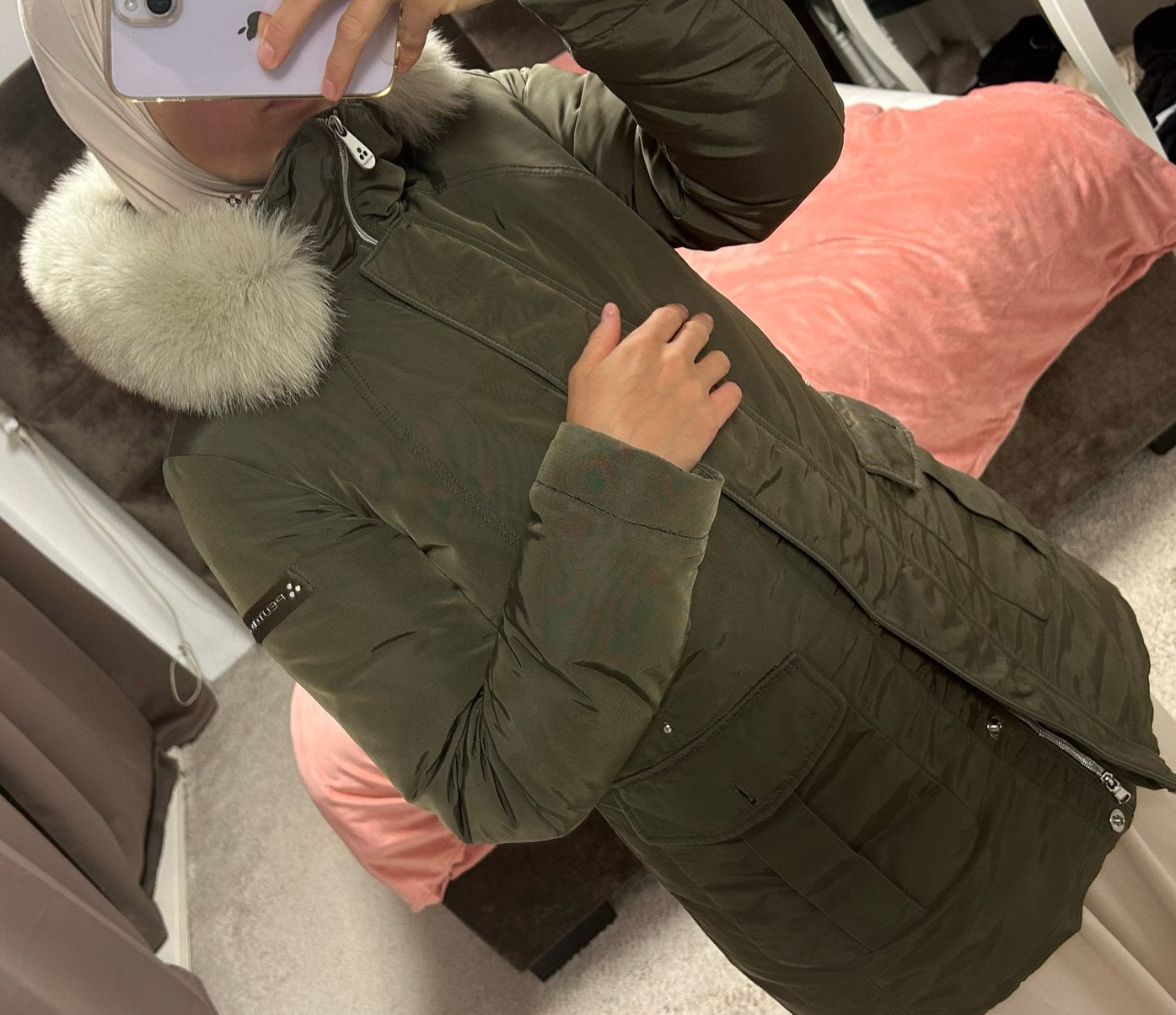 Peuterey Parka Khaki met volle bontkraag - Maat 44 (L), Kleding | Dames, Ophalen of Verzenden, Gedragen, Maat 42/44 (L), Groen