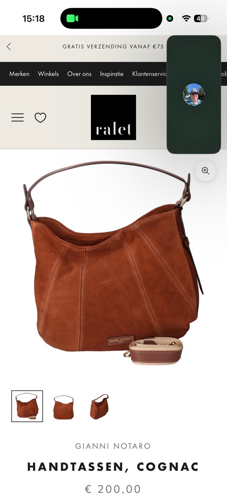 Gianni Notaro Carol J. VIVIEN suède leren tas – cognac/bruin, Ophalen of Verzenden, Zo goed als nieuw