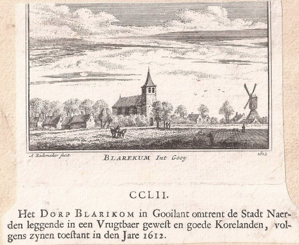 Blaricum Blarekum int Gooy 1612 kopergravure Rademaker, Antiek en Kunst, Origineel, Ophalen of Verzenden, Gravure, 7 cm